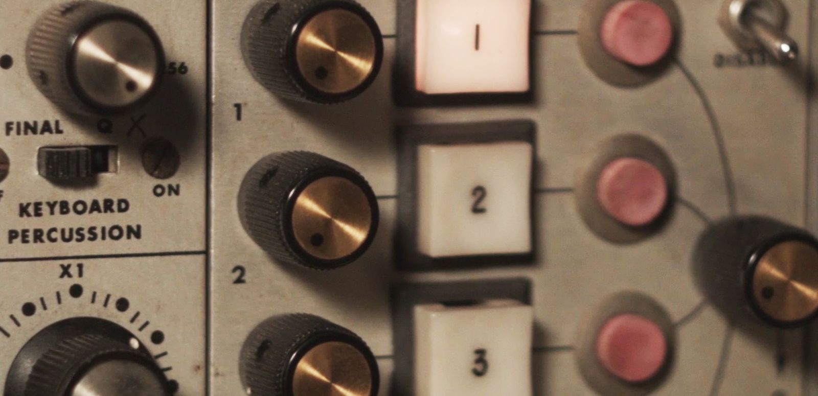 Knobs and light switches of a synthesizer